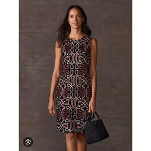 J. Mclaughlin Freja Shift Dress SZ 6 Velvet Neo Beltmore Embroidery Red Gold NEW